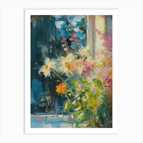 Chrysanthemum Flowers On A Cottage Window 3 Art Print