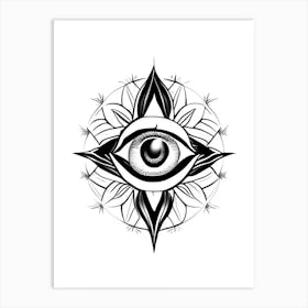 Chakra Series, Symbol, Third Eye Simple Black & White Illustration 1 Art Print