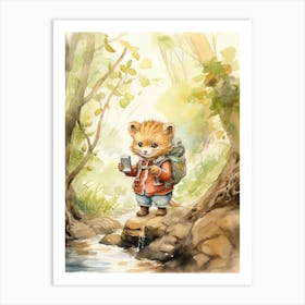 Hiking Watercolour Lion Art Painting 4 Art Print