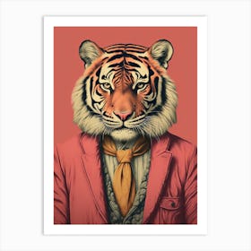 Tiger Illustrations Wearing A Red Jacket 2 Art Print