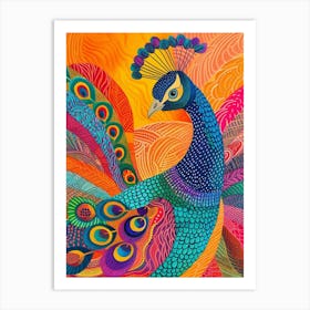 Rainbow Peacock Crayon Pattern 1 Art Print