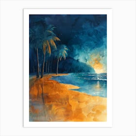 Watercolor Of Sunset On The Beach Art Print