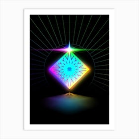 Neon Geometric Glyph in Candy Blue and Pink with Rainbow Sparkle on Black n.0267 Art Print