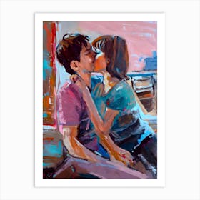 Kissing Impressionist Abstract Painting Art Print