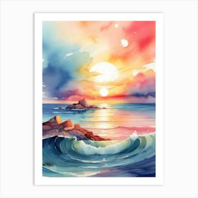 Sunset Watercolor Painting Art Print