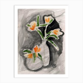 Orange Flowers In A Vase Art Print