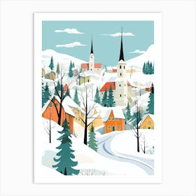 Retro Winter Illustration Cesky Krumloy Czech Republic 2 Art Print