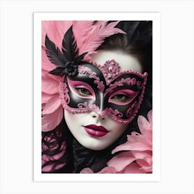A Woman In A Carnival Mask, Pink And Black (13) Art Print
