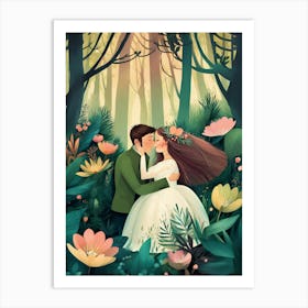 Luxmango Bride And Groom Hugging In Forest Art Print