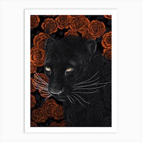 Panther In Roses Art Print