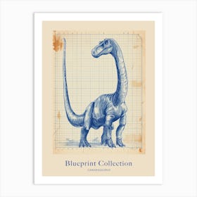 Camarasaurus Dinosaur Blue Print Sketch 2 Poster Art Print