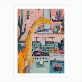 Dinosaur Cooking In The Kitchen Painting 3 Art Print