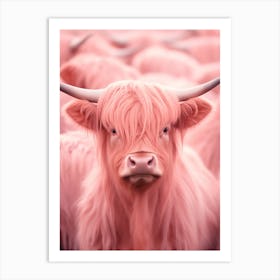 Pink Realistic Photography Of Highland Cows 3 Art Print