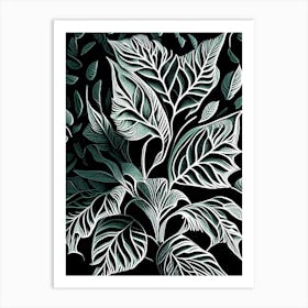 Mint Leaf Linocut 2 Art Print
