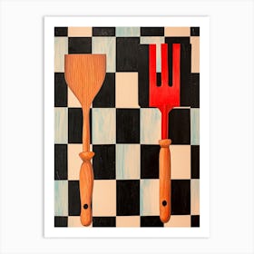 Spatula Blue Checkerboard 2 Art Print