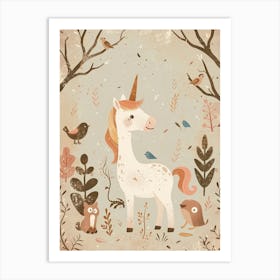 Unicorn & Woodland Animal Friends Muted Pastel 2 Art Print