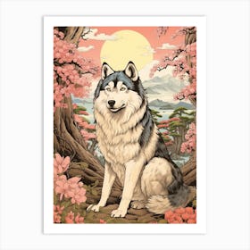 Dog Animal Drawing In The Style Of Ukiyo E 2 Art Print