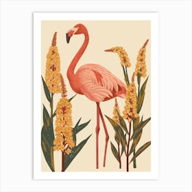 Andean Flamingo And Croton Plants Minimalist Illustration 1 Art Print