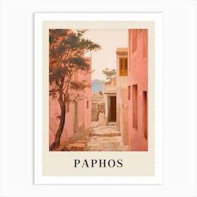 Paphos Cyprus 1 Vintage Pink Travel Illustration Poster Art Print