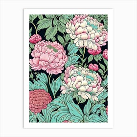 Mass Plantings Of Peonies 2 Colourful Drawing Art Print