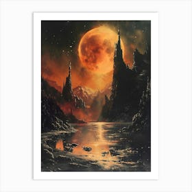 Full Moon In The Sky Bichromatic, Surrealism, Impressionism Art Print