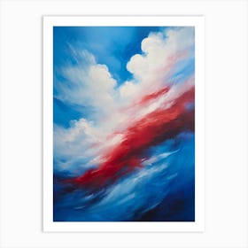 Abstract Painting Featuring Voluminous Red And White Clouds Floating Whimsically In A 3 Dimensional Art Print