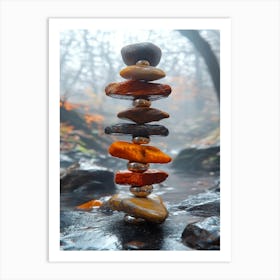 Balancing Stones In The Forest Art Print