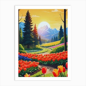 Landscape With Tulips Art Print