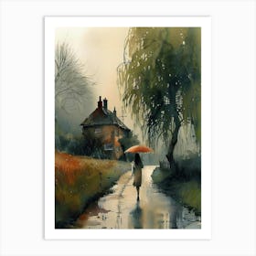 A Walk Home in the Rain| Beautiful Landscape Scenery Painting | Contemporary Art Print for Feature Wall | Vibrant Beautiful Wall Decor in HD Art Print