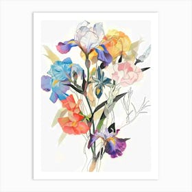 Iris 2 Collage Flower Bouquet Art Print