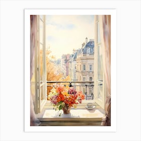 Window View Of Brussels Belgium In Autumn Fall, Watercolour 1 Art Print