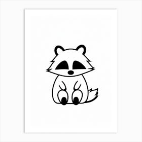 A Minimalist Line Art Piece Of A Cute Raccoon 2 Art Print