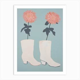 Painting Of Cowboy Boots With Pink Flowers, Pop Art Style Art Print