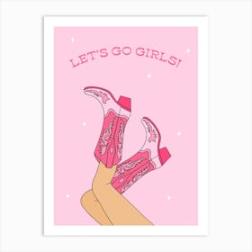 Pink Let's Go Girls Cowgirl Art Print