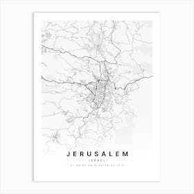 Jerusalem Israel White Map Art Print