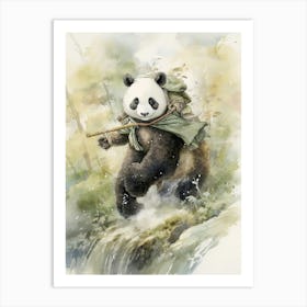 Panda Art Horseback Riding Watercolour 3 Art Print