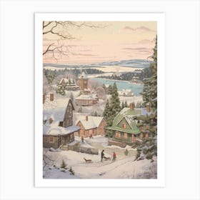 Vintage Winter Illustration Rovaniemi Finland 1 Art Print