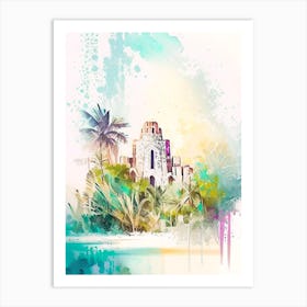 Tulum Mexico Watercolour Pastel Tropical Destination Art Print