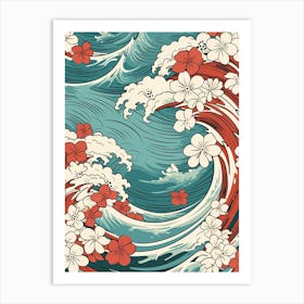 Great Wave With Plumeria Flower Drawing In The Style Of Ukiyo E 2 Art Print