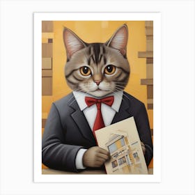 Cat In Business Suit Architect Cat Lover Art Print