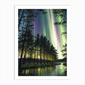 Aurora Borealis Polar Northern Lights Forest Art Print