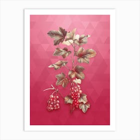 Vintage Redcurrant Plant Botanical in Gold on Viva Magenta n.0648 Art Print