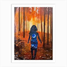 Out Of The Woods Woman Made Of Stars And Moon Art Print