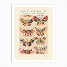 Velvet Butterflies Collection Pink Butterflies William Morris Style 11 Art Print