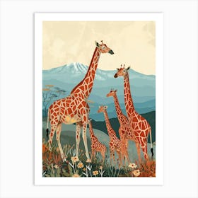 Herd Of Giraffes In The Wild Modern Illustration 1 Art Print