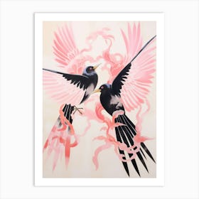 Pink Ethereal Bird Painting Magpie 2 Art Print