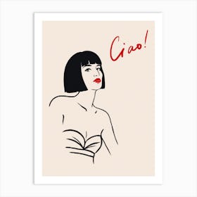 Ciao! Minimalist Woman's Portrait. Italian Line Art Print