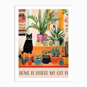 Home Is Where My Cat Is. Quote with Gouache Painting Art Print