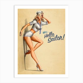 Sexy Pinup Girl Says Hello Sailor Art Print