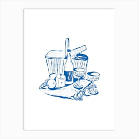 Blue Bar Cart Poster Art Print